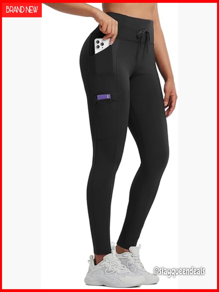 Fleece Lined Thermal Leggings High Waisted Warm Running Hiking Pants With